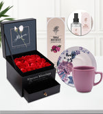 Anneler Gününe Özel Gül Kutusu & Rebul Kolonya & Mor Fincan Hediye Seti