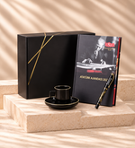 Atatürk Yeni Yıl Ajanda & Atatürk Kabartmalı Roller Kalem & Gold Detay Siyah Fincan Hediye Seti