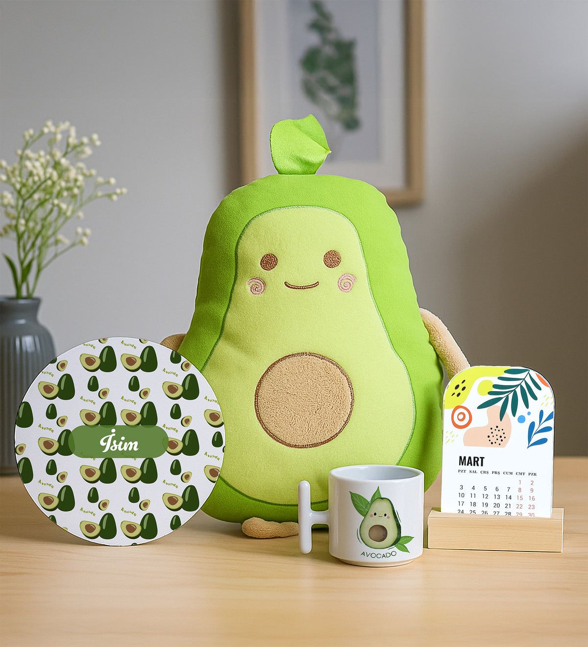 Avokado Yastık & T Kupa & Mousepad & Takvim Hediye Seti