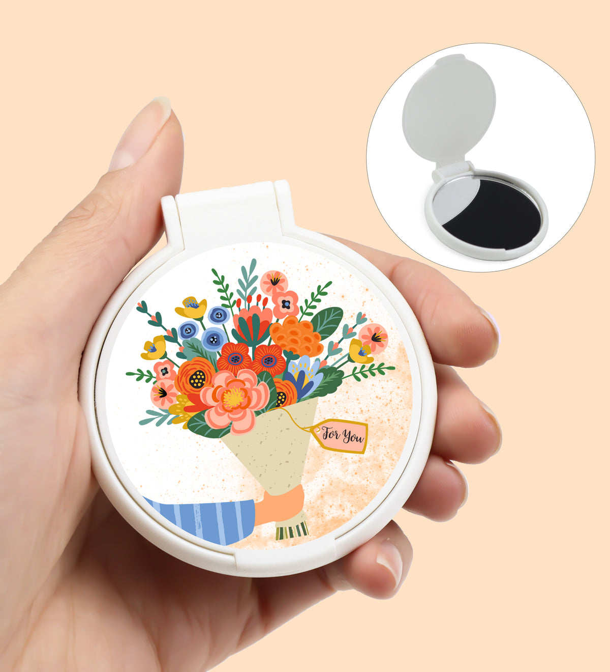 Ham Bez Çanta & Yuvarlak Ayna & İnci Anahtarlık Hediye Seti