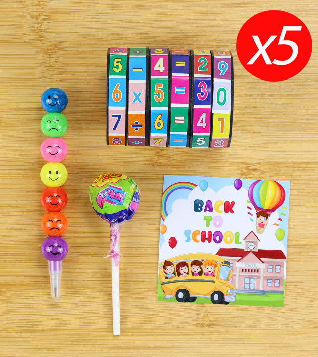Yumurtlayan Kalem & Matematik Küpü & Lolipop Mini Hediye Seti (5 Adet)