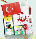 Çanta & Bayrak & Adel Sulu Boya & Kuru Boya & Balon & 4'lü Kurşun Kalem Hediye Seti