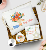 Ham Bez Çanta & Yuvarlak Ayna & İnci Anahtarlık Hediye Seti