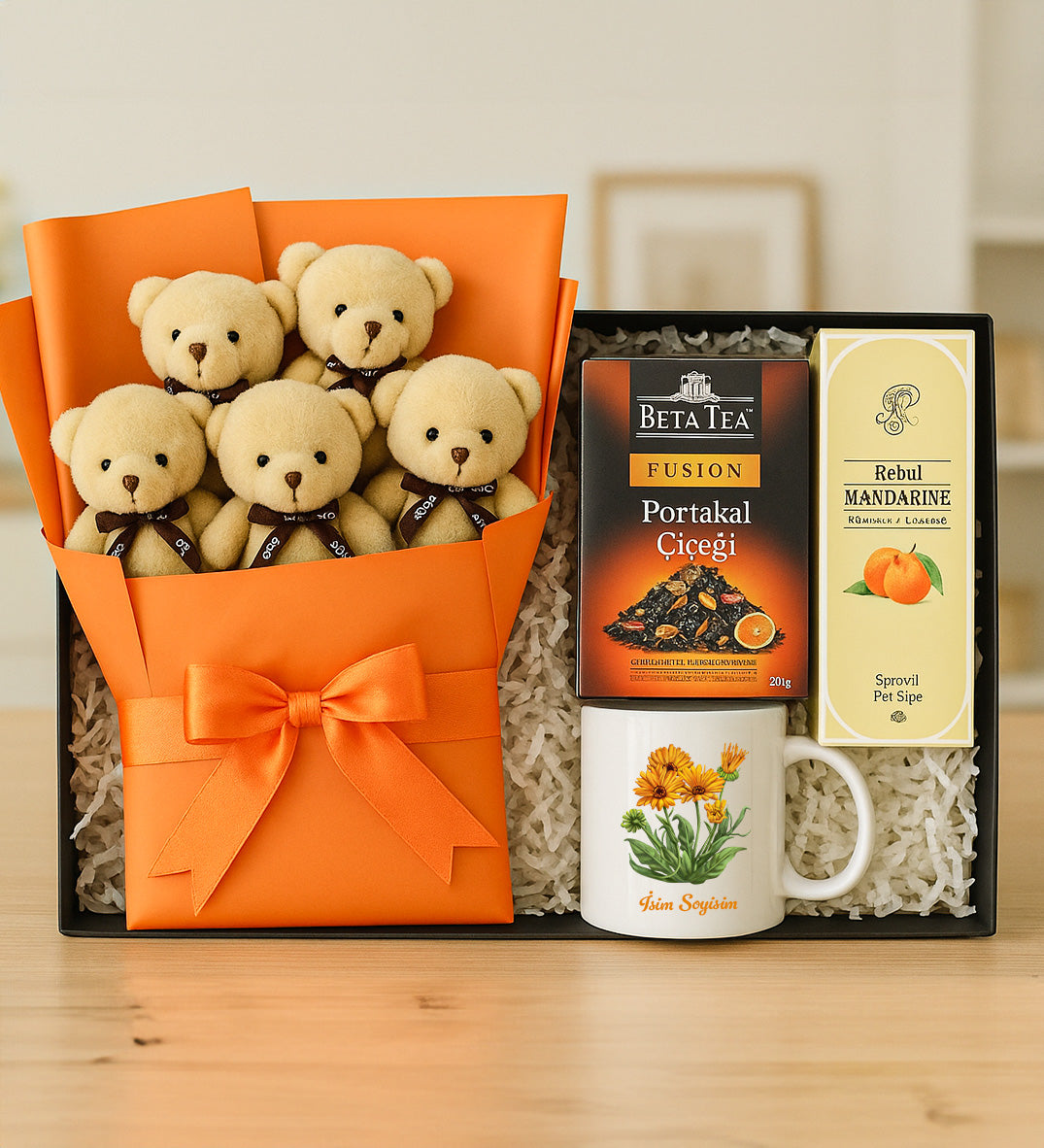 Ayıcık Buketi & Kupa & Bitki Çayı & Kolonya Hediye Seti