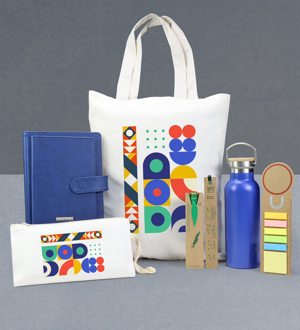 Çanta & Matara & Defter & 2'li Tohumlu Kalem & Mini Çanta & Kitap Ayracı Hediye Seti