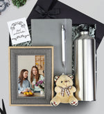 Dokulu Çerçeve & Çelik Matara & Gri Defter & Gümüş Renk Tükenmez Kalem & Ayıcık Anahtarlık Hediye Seti