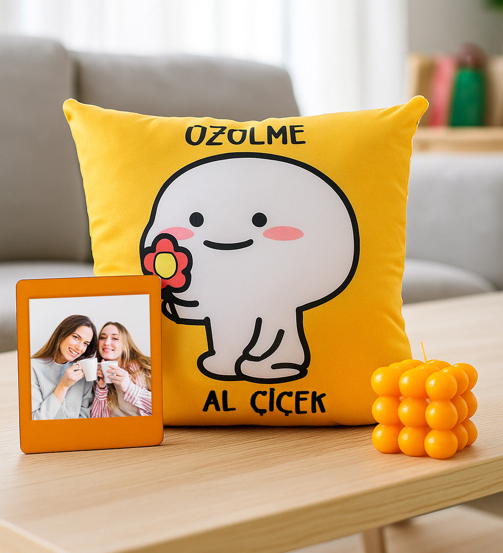 Motto Yastık & Çerçeve & Mum Hediye Seti