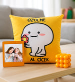 Motto Yastık & Çerçeve & Mum Hediye Seti