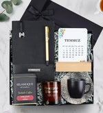 Esnek Kapak Defter & Gold Kalem & Takvim & Mum & Selamlıque & Fincan Hediye Seti