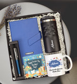 Kristal Termos & Mıknatıslı Mavi Defter & Metal Mavi Roller Kalem & Kupa Hediye Seti