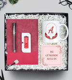 Esnek Kapak Kırmızı Defter & Bordo Metal Roller Kalem & Usb Bellek & Kupa Hediye Seti