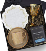 Porselen Fincan & Selamlıque Türk Kahvesi & Kahve Yanı Su Kadehi & Sunum Kahve Peçetesi Hediye Seti