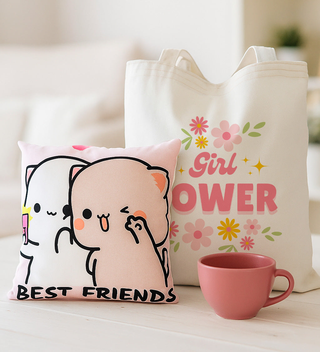 Kedi Yastık & Çanta & Fincan Hediye Seti