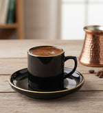 2'li Gold Detaylı Siyah Fincan & Mini Ayıcık Buketi & Papatya Mum & 2'li Tek İçimlik Türk Kahvesi Hediye Seti