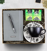Gri Defter & Siyah Tükenmez Kalem & Siyah Çay Ve Kahve Fincanı & 2'li Yeşil Çay Hediye Seti