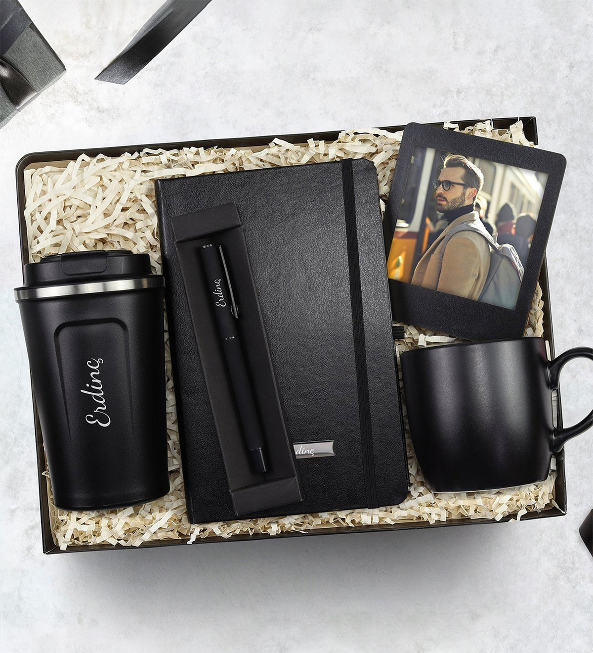 380ml Dereceli Çelik Termos & İnstagram Çerçeve & Siyah Defter & Siyah Mat Kalem & Siyah Kupa Hediye Seti