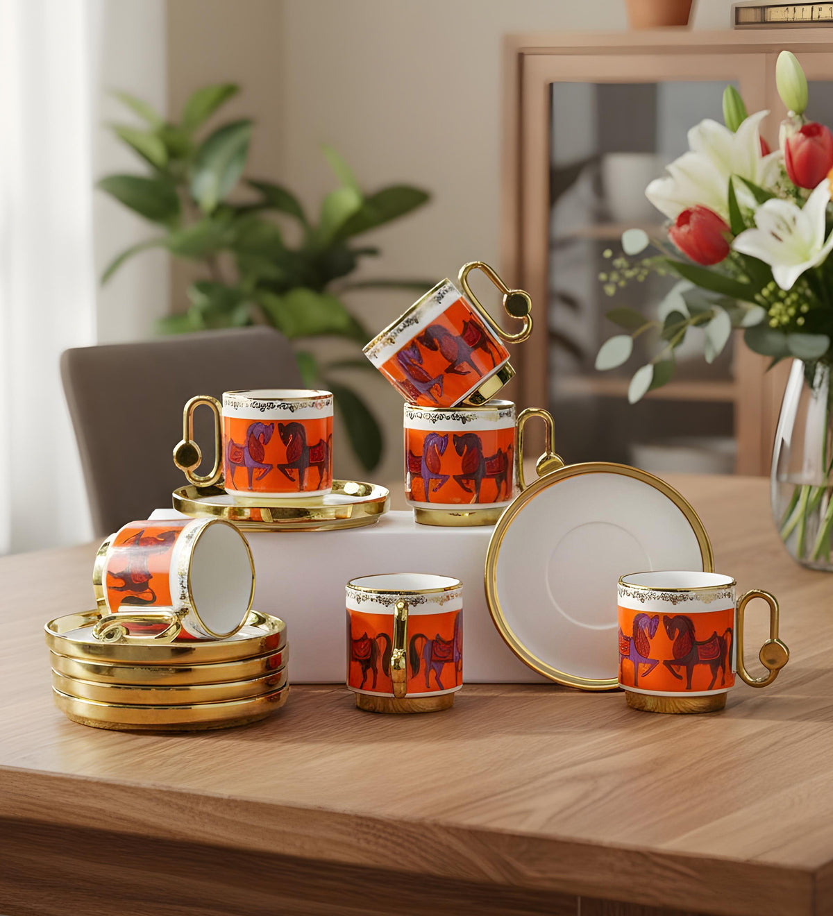 Truva Kırmızı-Turuncu Kahve Fincan Takımı