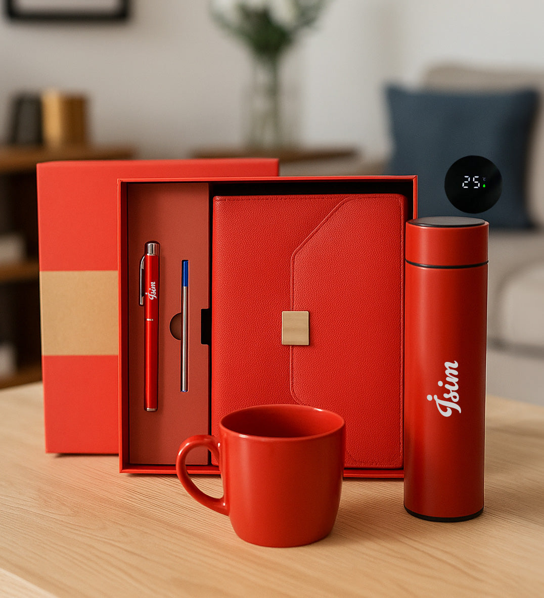 Kutulu Defter Kalem Seti & Dereceli Termos & Kupa Hediye Seti