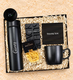 Kişiye Özel 500 ML Siyah Dereceli Termos & Siyah Mat Kupa & Avon Black Suede Erkek Parfüm Hediye Seti