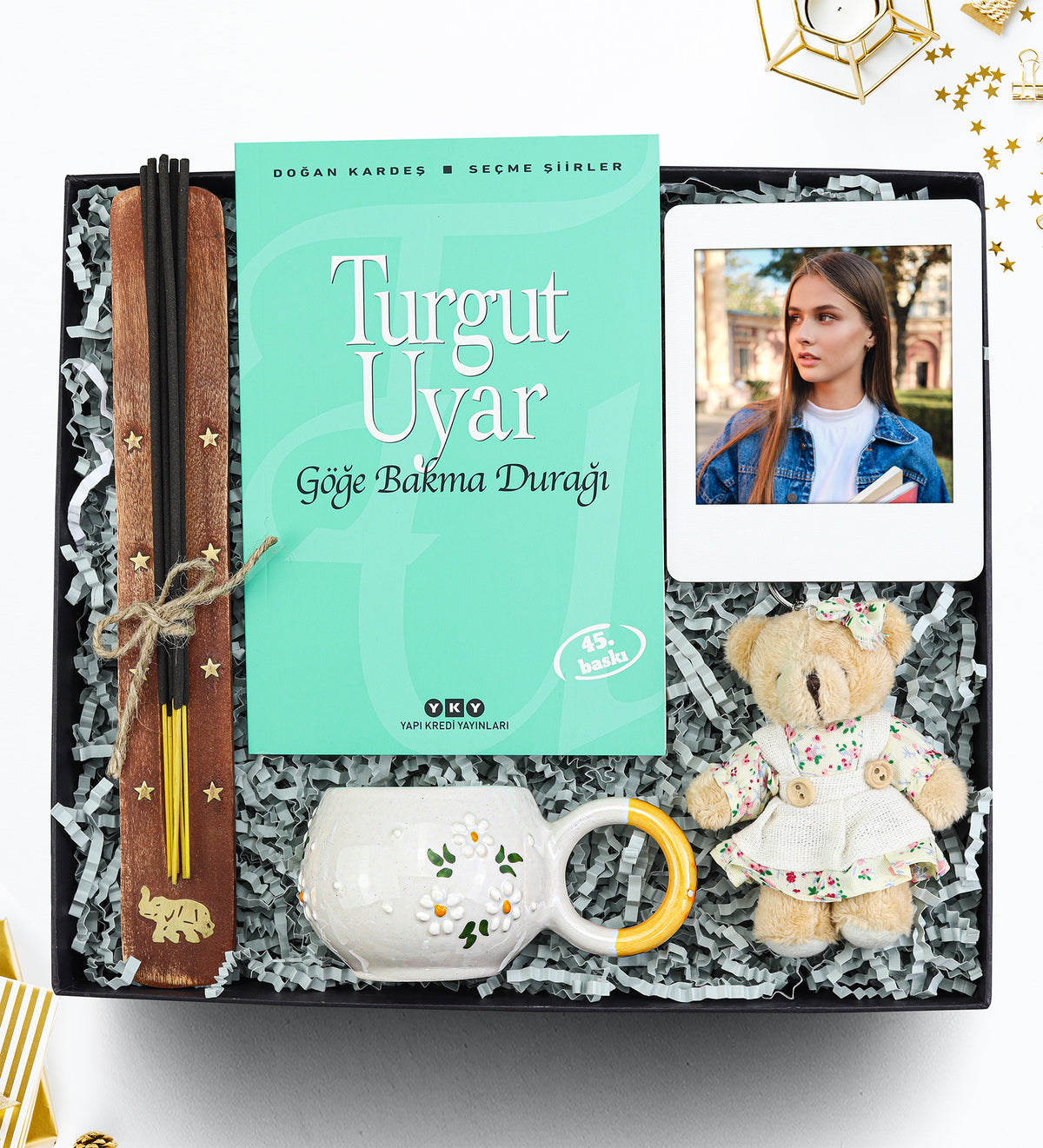 Göğe Bakma Durağı & El Yapımı Kupa & İnstagram Çerçeve & Ayıcık Anahtarlık & Tütsü Hediye Seti