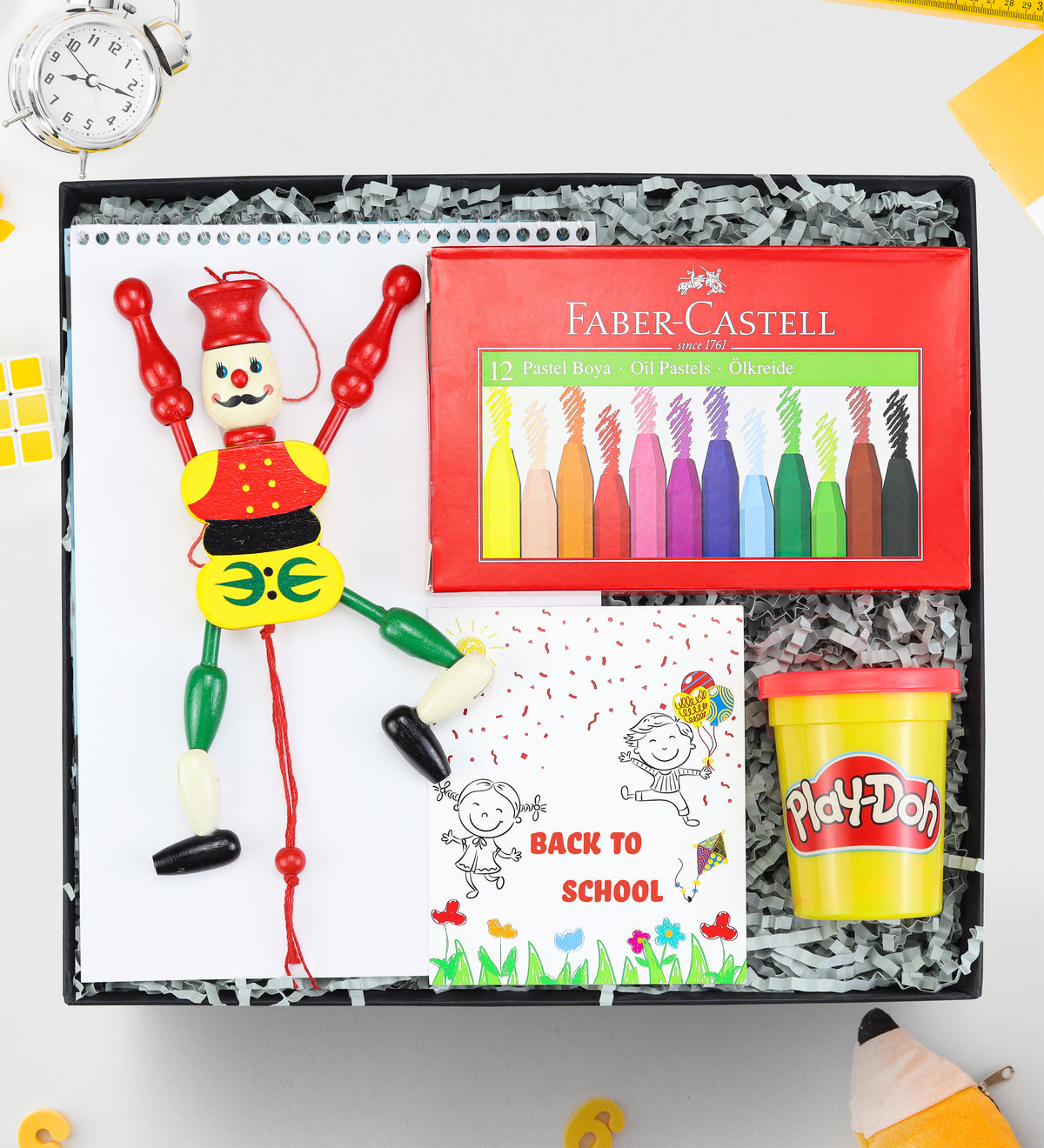 Resim Defteri & Çek Bırak Kukla & Faber Castell Pastel Boya & Oyun Hamuru Hediye Seti