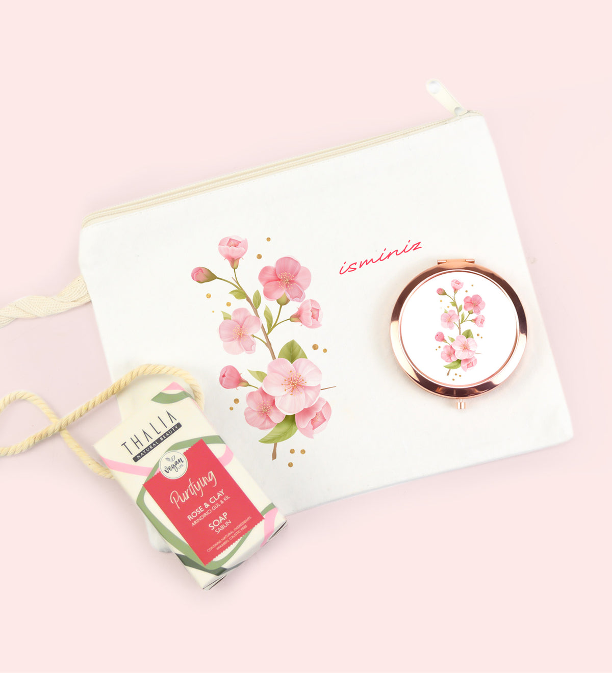 Kişiye Özel Bez Çanta & Thalia Sabun & Ayna Hediye Seti