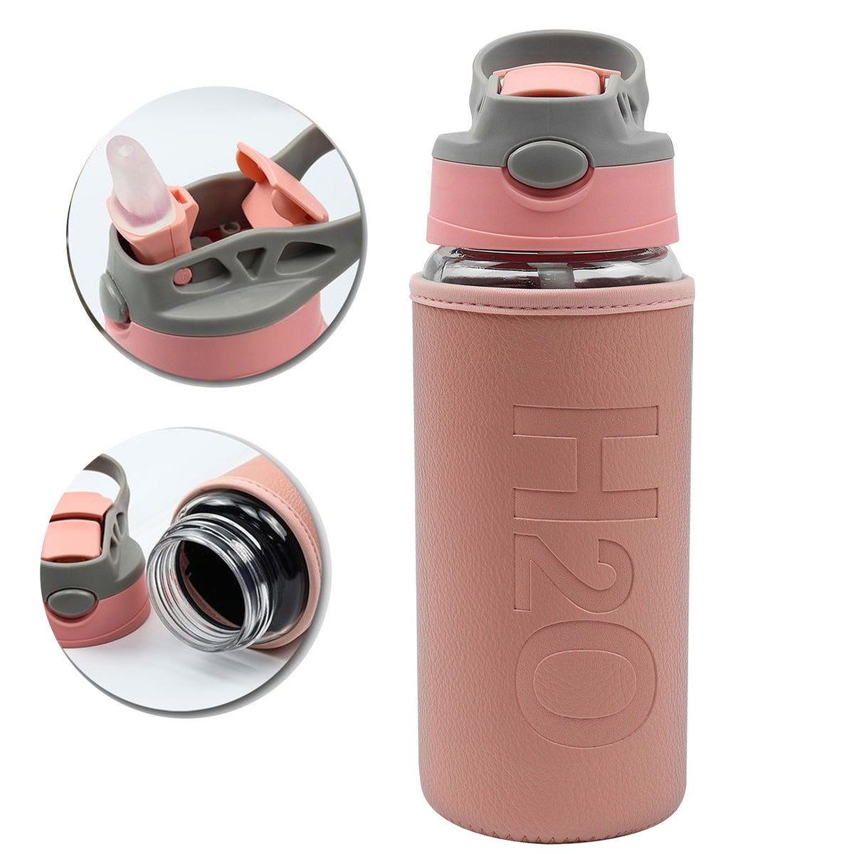 500ML Pipetli Deri Kılıflı Cam Matara