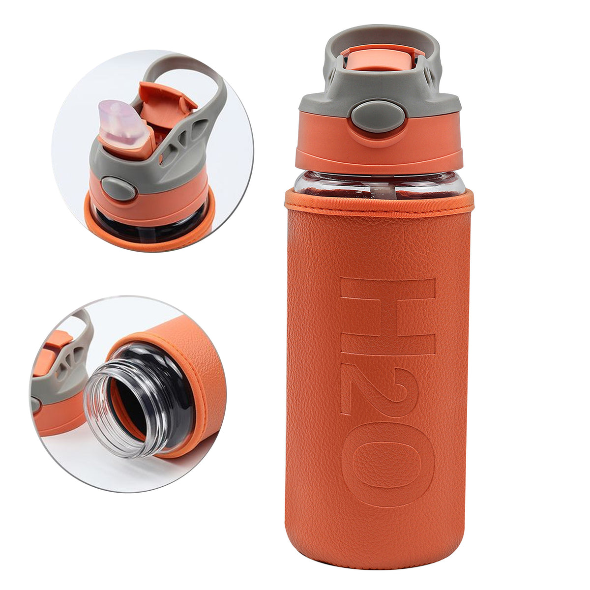 500ML Pipetli Deri Kılıflı Cam Matara