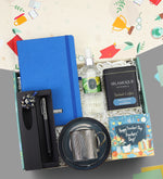 Mavi Defter & Siyah Metalik Roller Touchpen & Selamlıque & Çizgili Fincan & Eyüp Sabri Tuncer Kolonya Hediye Seti