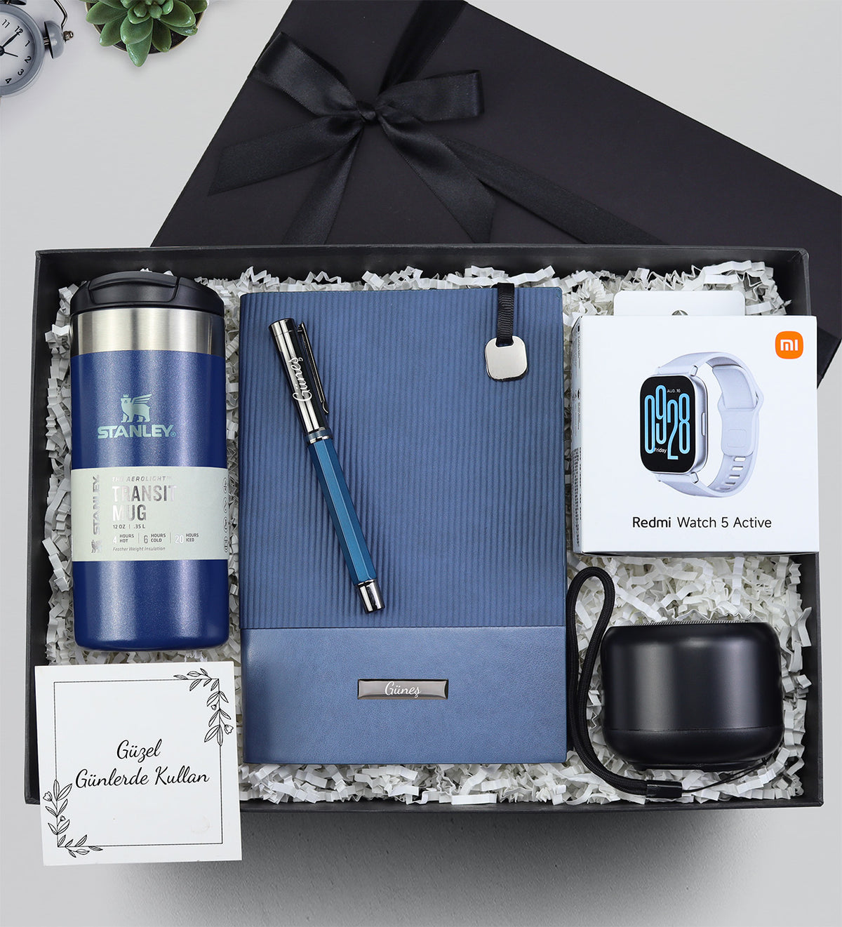 Stanley Termos Bardak 0.35 Lt & Esnek Kapaklı Defter & Kalem & Xiaomi Redmi Watch 5 Active Akıllı Saat & Hoparlör Hediye Seti