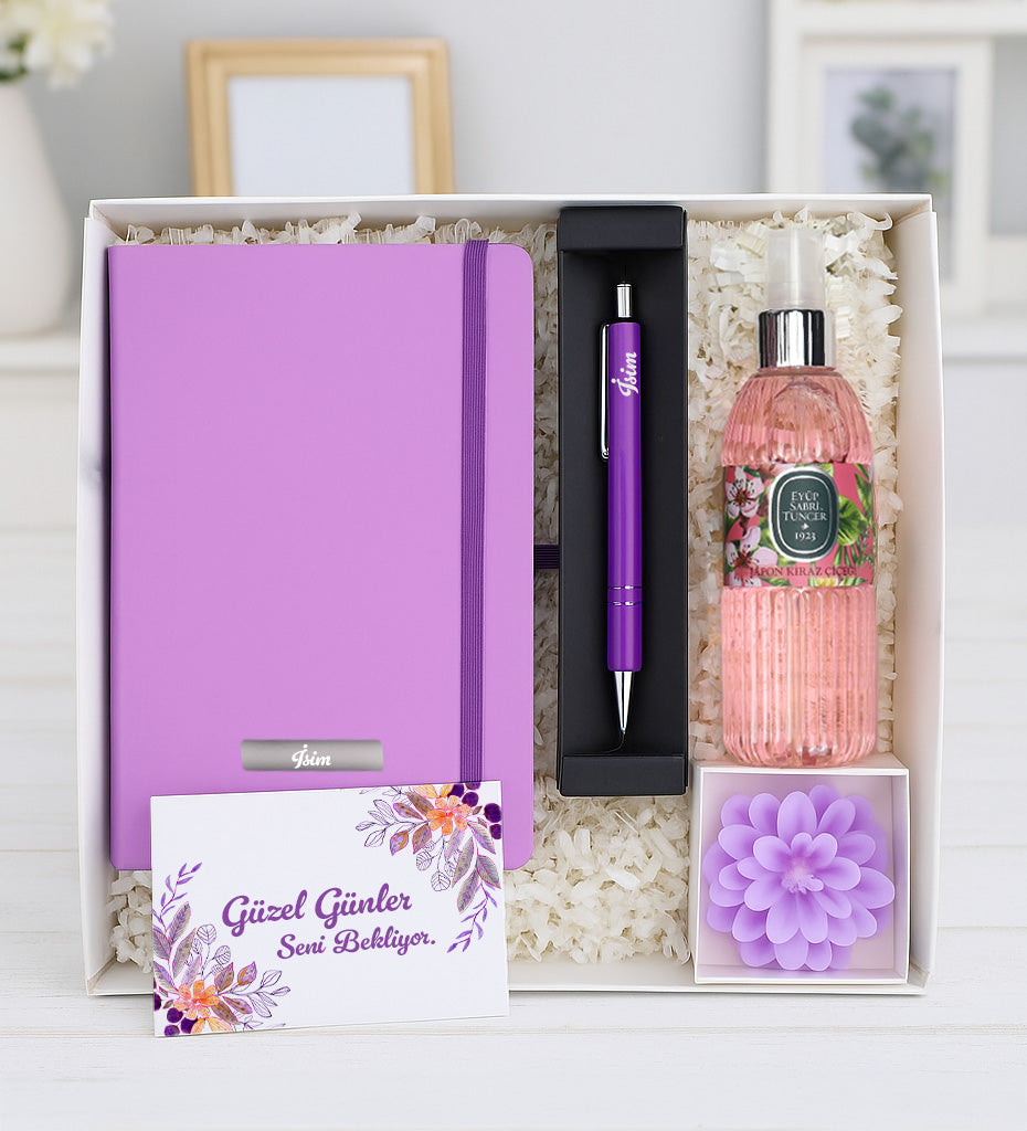 Defter & Kalem & Kolonya & Mum Hediye Seti