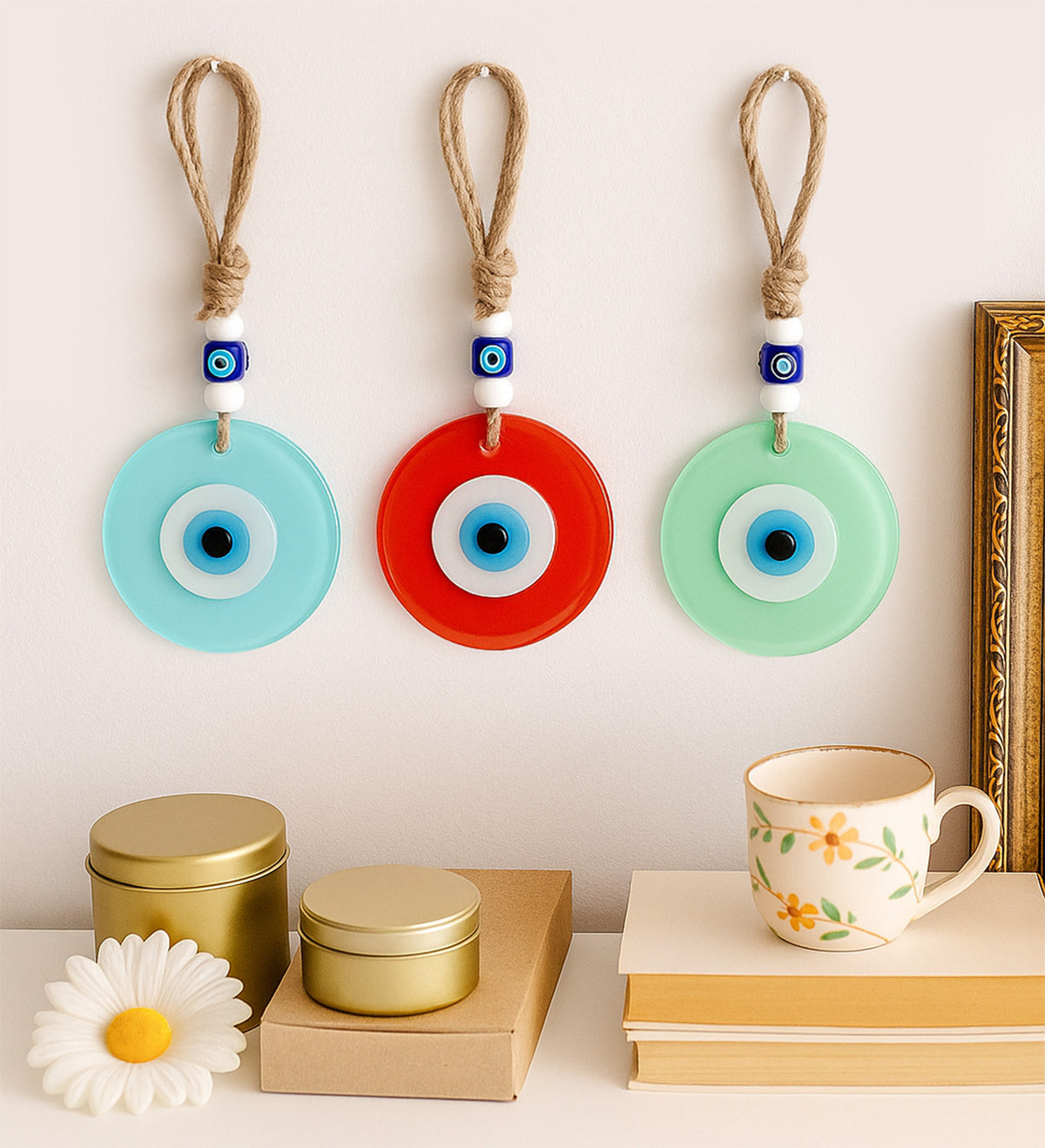 2 Adet Fincan & Duvar Süsü & Mum Geleneksel Motifli Hediye Seti