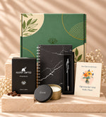 Öğretmenler Gününe Özel Kutusunda Siyah Mermer Desenli Defter & Gümüş Renk Detaylı Siyah Tükenmez Kalem & Alerya Premium Filtre Kahve & Siyah French Press & Siyah Kupa & Siyah Metal Kutulu Mum Hediye Seti