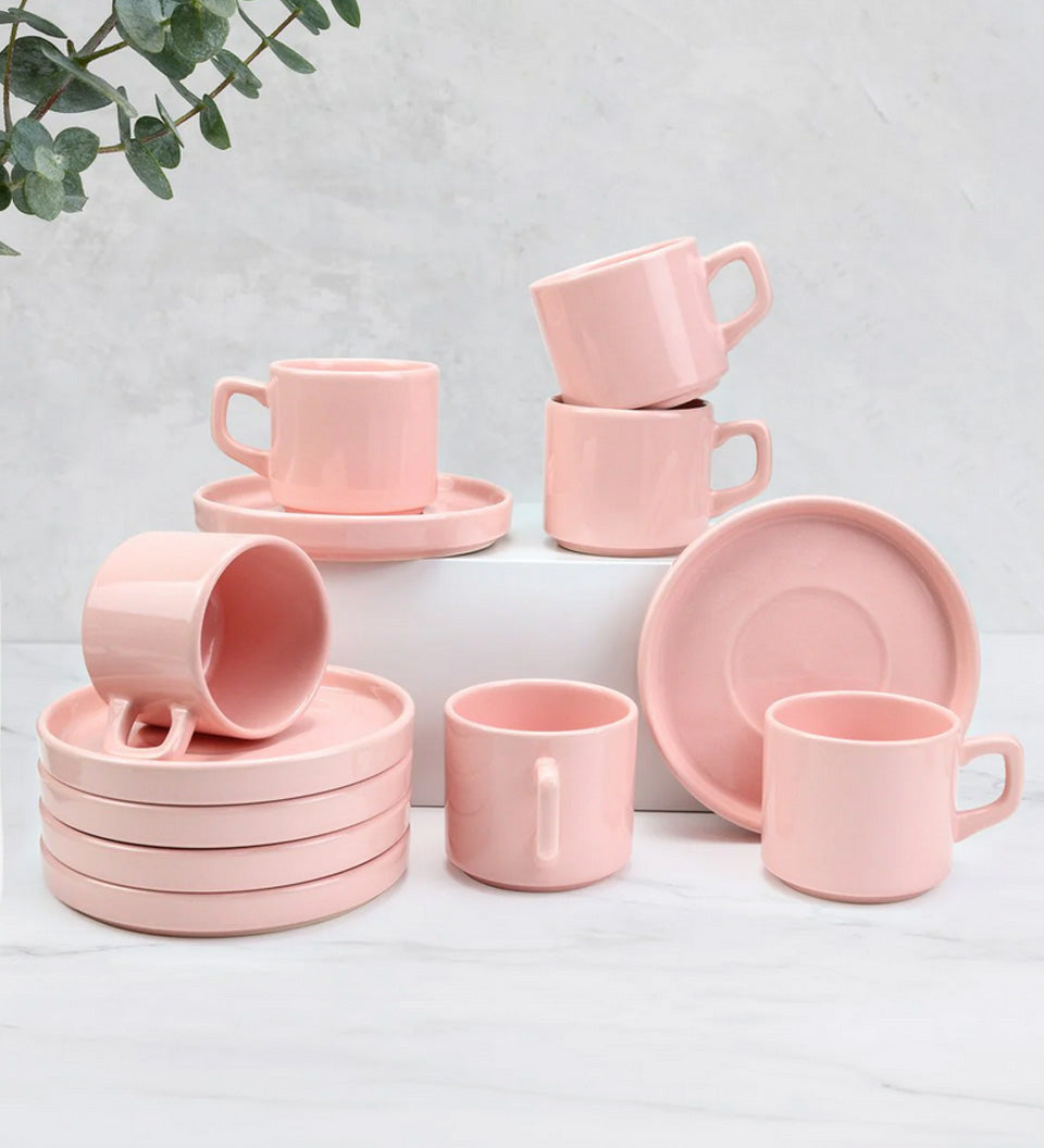 Pembe 6'lı Double Türk Kahvesi Fincanı Takımı