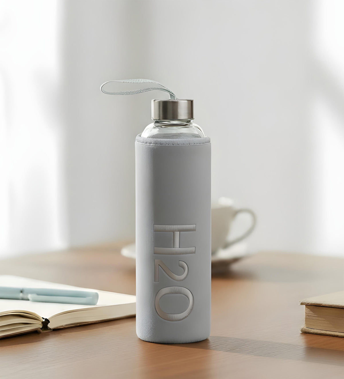 Gri 600ml Peluş Kılıflı Cam Matara