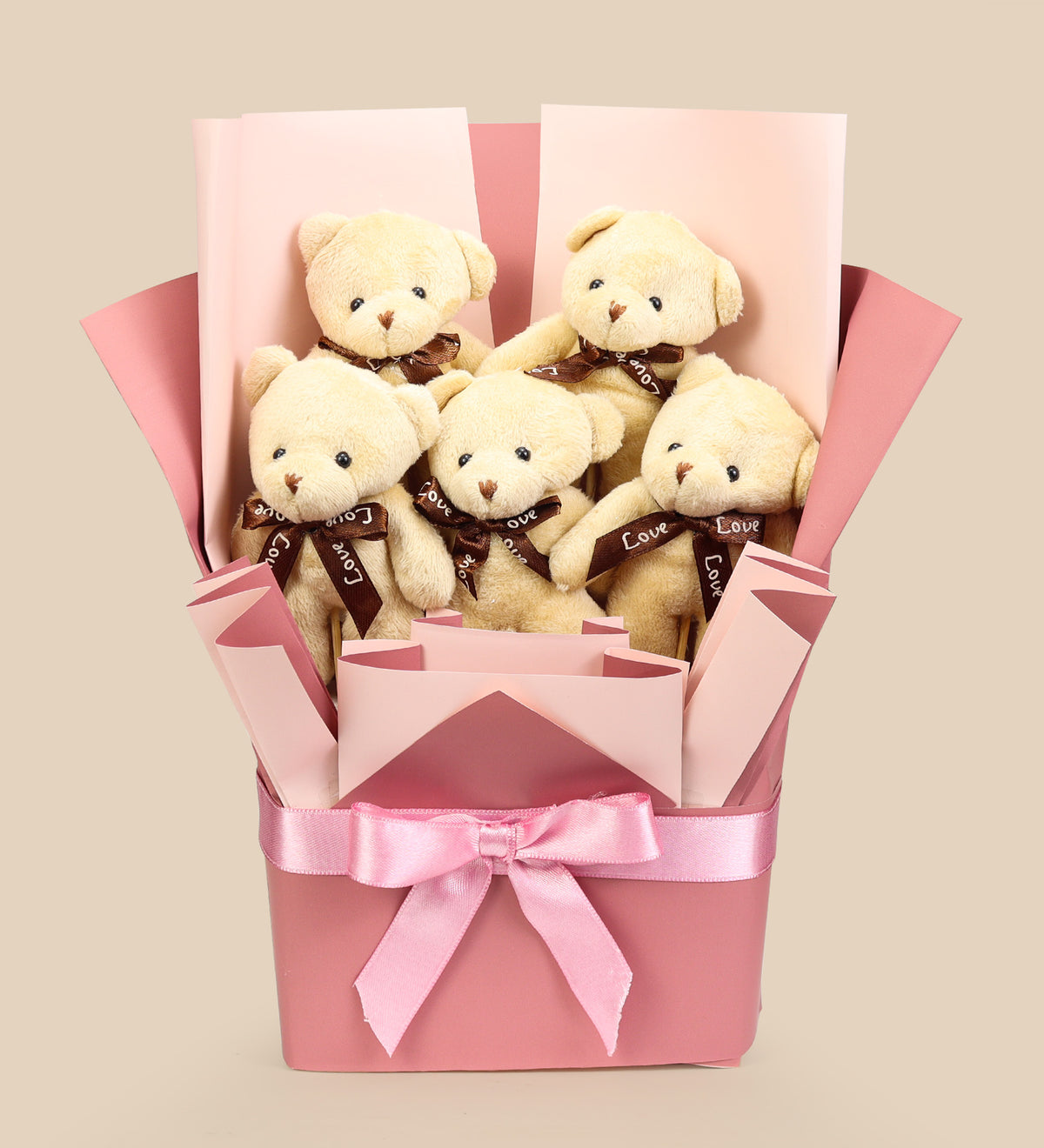 Ayıcık Buketi & Kupa & Gümüş Renk Melek Kolye Hediye Seti