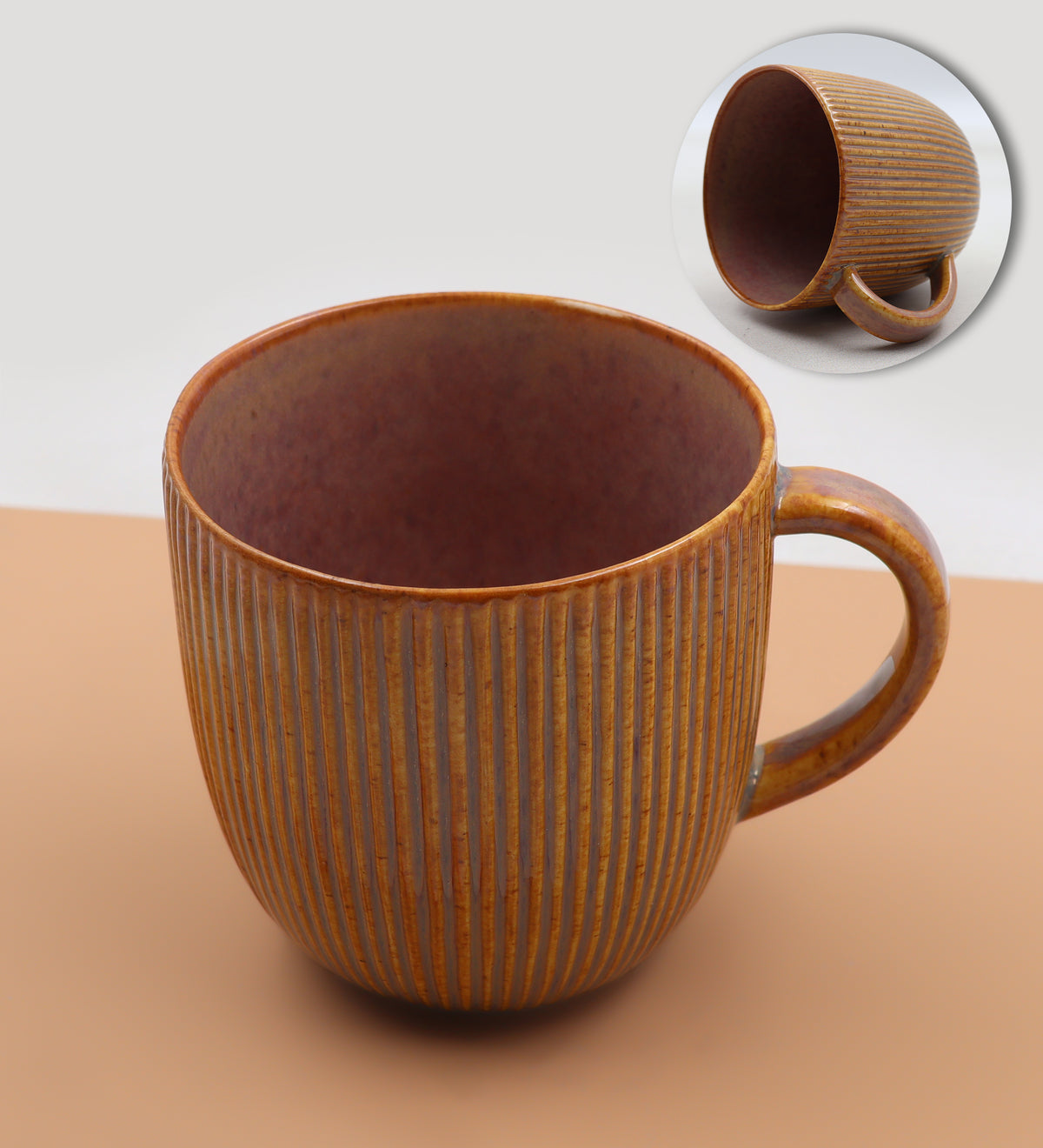 Kahve Öğütücü & Kahverengi Çizgili Porselen Kupa & Çizgili Fincan & Tütsü
