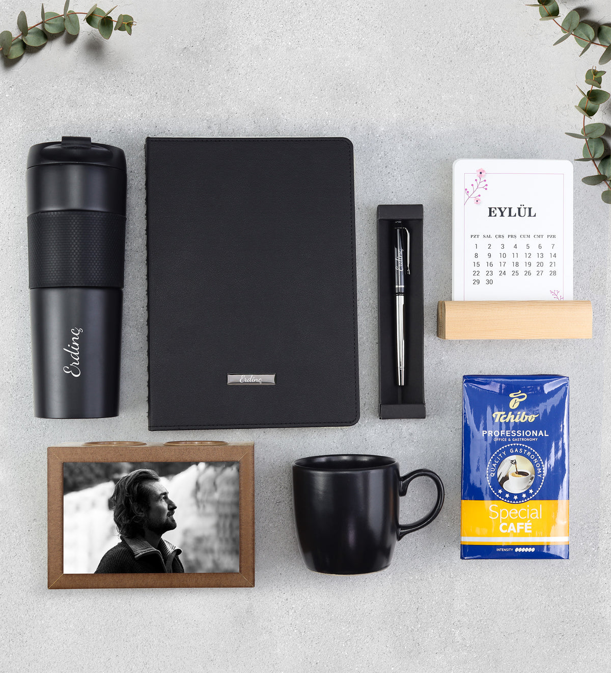 French Press Termos & Tarihsiz Ajanda & Kalem & Takvim & Tchibo Filtre Kahve & Siyah Kupa & Kalemlik Hediye Seti