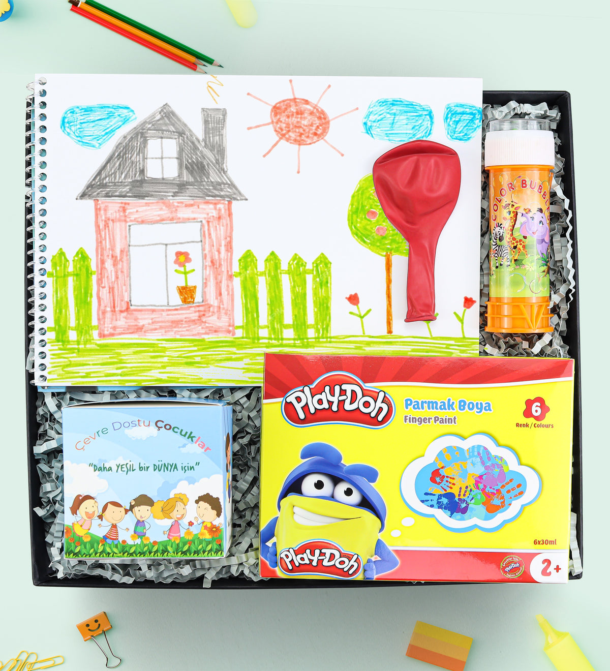 Resim Defteri & Köpük Baloncuk & Balon & Bitki Dikim Kiti & Play-Doh Parmak Boya Hediye Seti