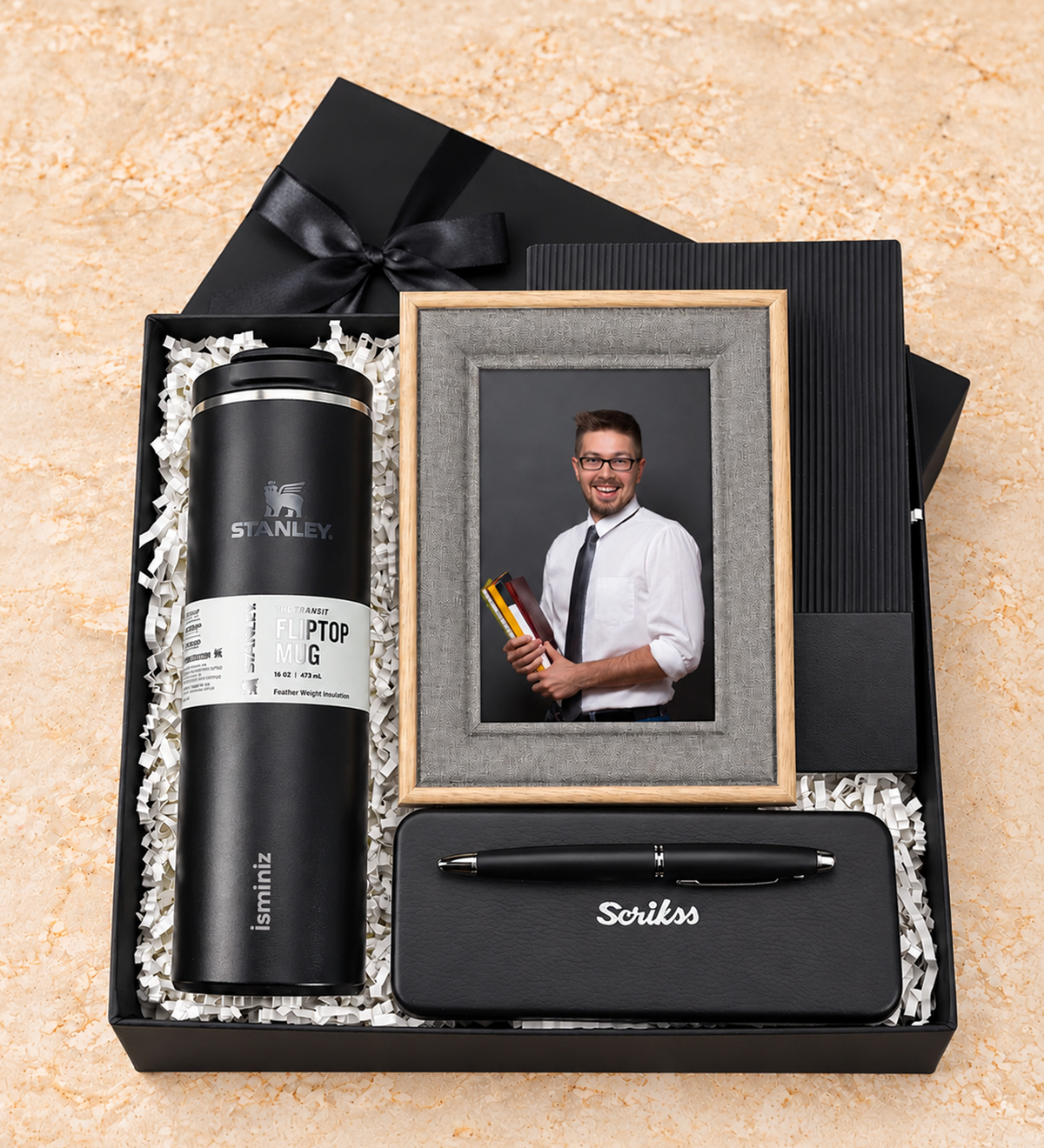 Scrikss 88 Mat Roller Kalem & Stanley Termos & Esnek Kapak Gri Defter & Dokulu Çerçeve Hediye Seti