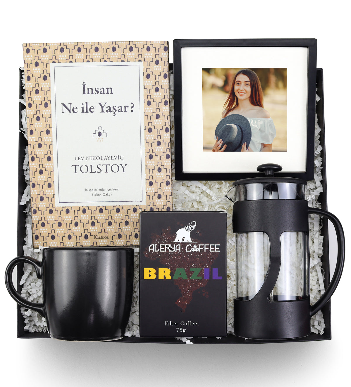 Kitap & Çerçeve & French Press & Kupa & Kahve Premium Hediye Seti