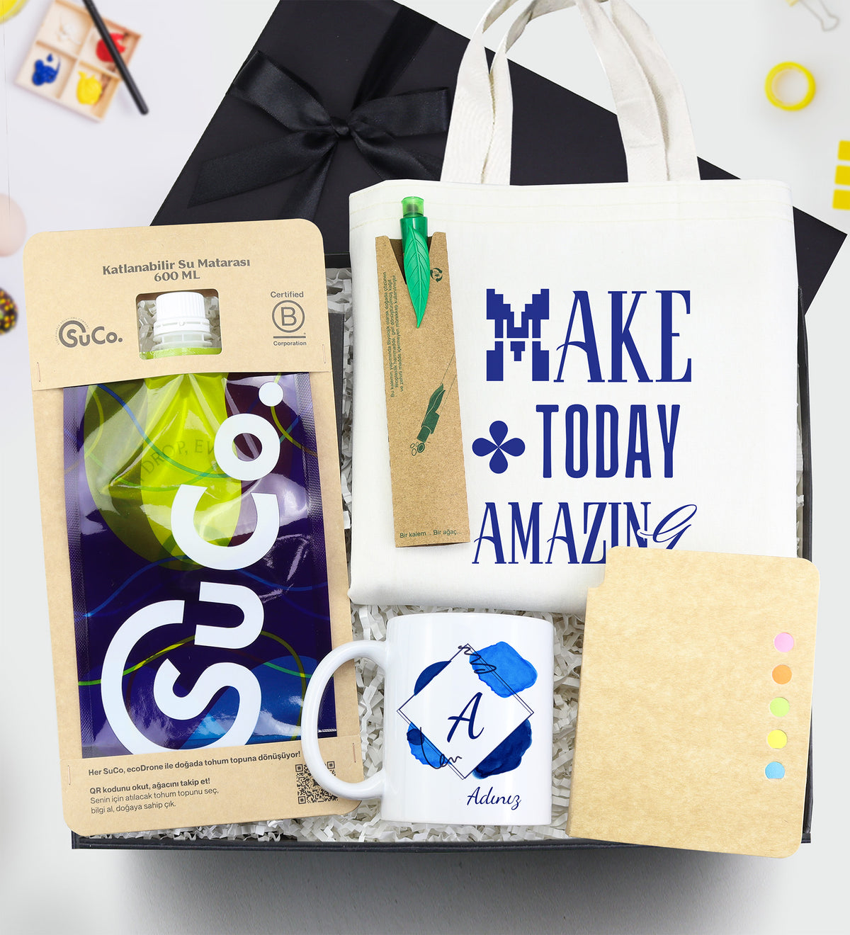 SuCo & Çanta & Tohumlu Kalem & Geri Dönüşüm Postit Defter & Kupa Hediye Seti