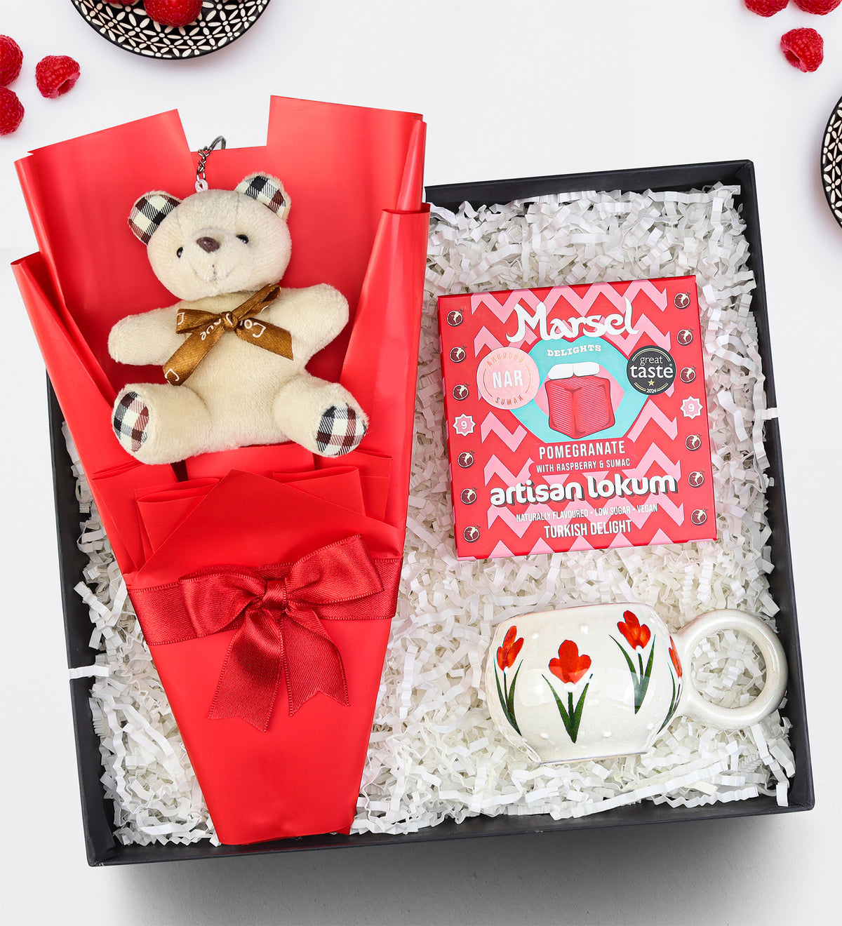 Tekli Ayıcık Buketi & Marsel Lokum & El Yapımı Kupa Hediye Seti