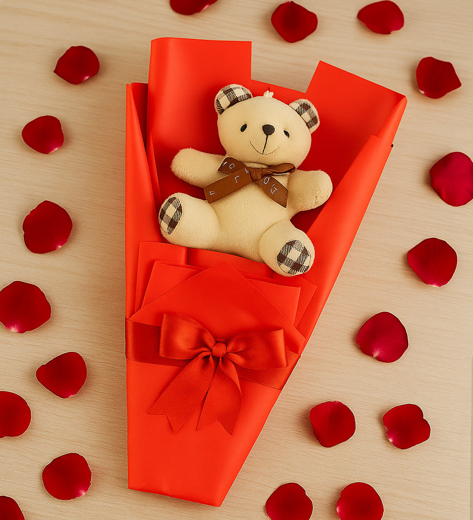 Tekli Ayıcık Buketi & Melek Kolye & Kupa Hediye Seti