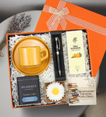 Turuncu Double Fincan & Siyah Premium Tükenmez Kalem & Rebul Kolanya & Selamlıque & Papatya Mum Hediye Seti