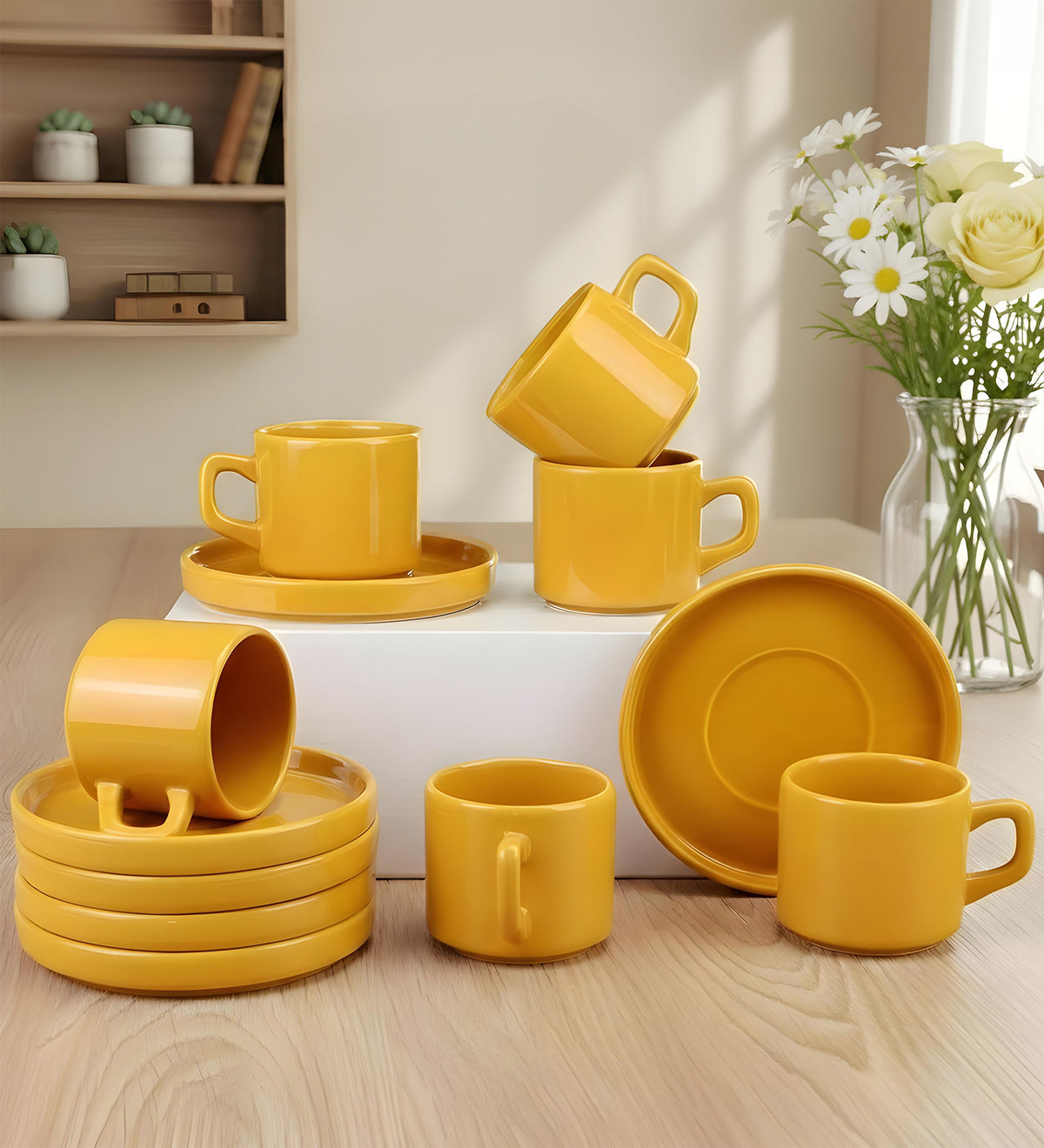 Hardal Renk 6'lı Double Türk Kahvesi Fincan Takımı