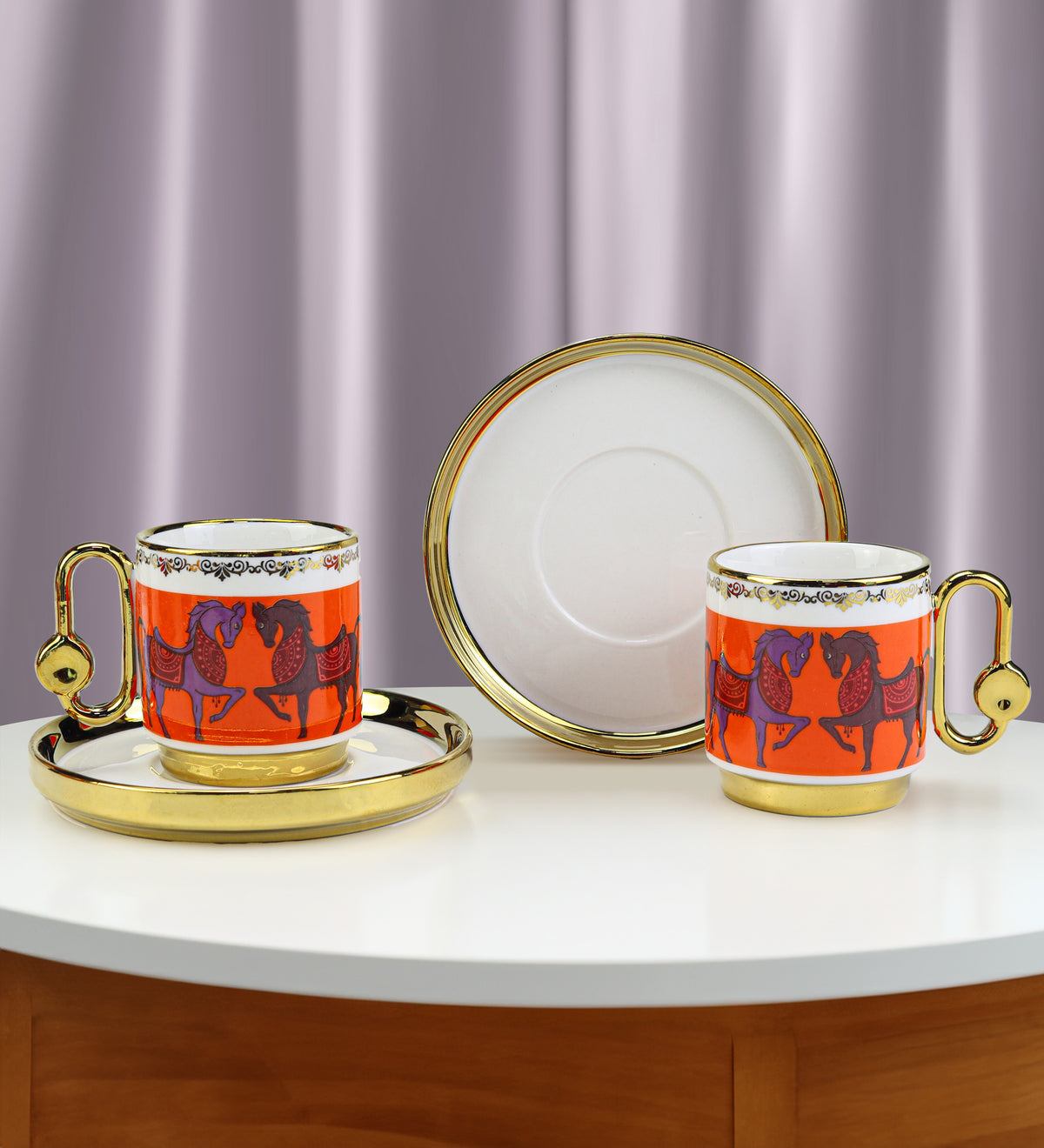 2'li Truva Kırmızı-Turuncu Kahve Fincan Takımı