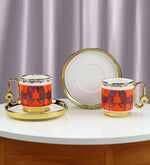 2'li Truva Kırmızı-Turuncu Kahve Fincan Takımı