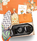 Turuncu Fular & Türk Kahvesi Sunum Seti &Turuncu Yumuşak Deri Cüzdan & Kolonya Hediye Seti