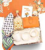 Turuncu Fular & Türk Kahvesi Sunum Seti &Turuncu Yumuşak Deri Cüzdan & Kolonya Hediye Seti